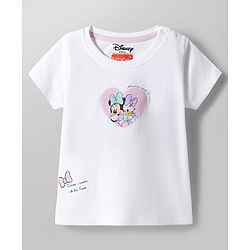 Babyhug Disney Single Jersey Knit Half Sleeves T-Shirt & Shorts Night Suit With Minnie Mouse & Friends Graphics - White