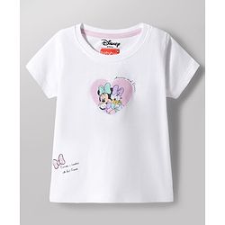 Babyhug Disney Single Jersey Knit Half Sleeves T-Shirt & Shorts Night Suit With Minnie Mouse & Friends Graphics - White
