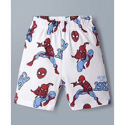 Babyhug Single Jersey Knit Half Sleeves Co-Ords T-Shirt & Shorts Night Suit with Spider-Man Print - White