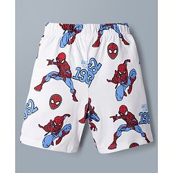 Babyhug Single Jersey Knit Half Sleeves Co-Ords T-Shirt & Shorts Night Suit with Spider-Man Print - White