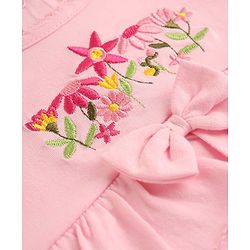 Babyhug 100% Cotton Knit Top with Frill Sleeves and Floral Embroidery -Pink