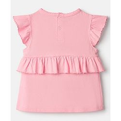 Babyhug 100% Cotton Knit Top with Frill Sleeves and Floral Embroidery -Pink