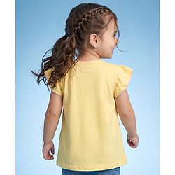 Babyhug 100% Cotton Knit Top with Frill Sleeves and Floral Embroidery - Yellow