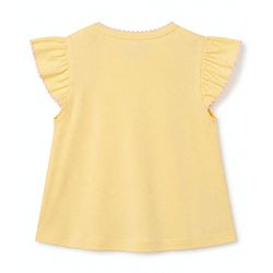 Babyhug 100% Cotton Knit Top with Frill Sleeves and Floral Embroidery - Yellow