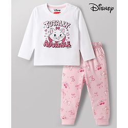 Babyhug Disney Single Jersey Full Sleeves T-Shirt & Pyjama Night Suit With Marie Graphics - Multicolor