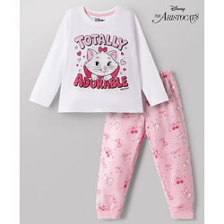Babyhug Disney Single Jersey Full Sleeves T-Shirt & Pyjama Night Suit With Marie Graphics - Multicolor