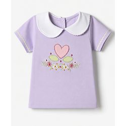 Babyhug 100% Cotton Knit Top with Half Sleeves and Floral Embroidery - Lavender