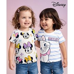 Babyhug Disney Single Jersey Knit Half Sleeves Tshirts With Mickey & Marie Graphic Pack of 2  - White