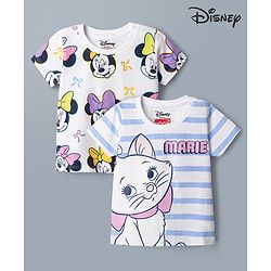 Babyhug Disney Single Jersey Knit Half Sleeves Tshirts With Mickey & Marie Graphic Pack of 2  - White