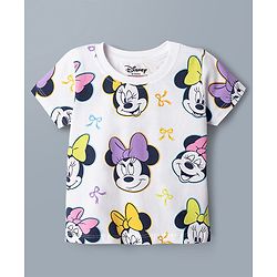 Babyhug Disney Single Jersey Knit Half Sleeves Tshirts With Mickey & Marie Graphic Pack of 2  - White