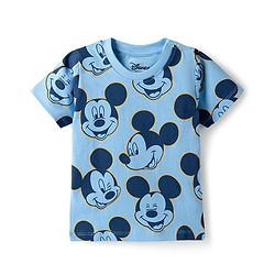 Babyhug Disney Single Jersey Knit Half Sleeves T-Shirts with Mickey Mouse Print Pack of 2 - Blue & White