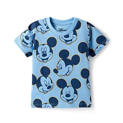 Babyhug Disney Single Jersey Knit Half Sleeves T-Shirts with Mickey Mouse Print Pack of 2 - Blue & White