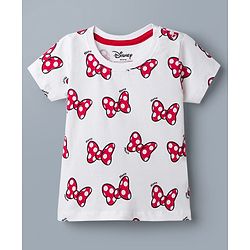 Babyhug Disney Single Jersey Knit Half Sleeves T-Shirts With Minnie Mouse Graphic Pack of 2 - Red & White