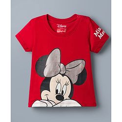 Babyhug Disney Single Jersey Knit Half Sleeves T-Shirts With Minnie Mouse Graphic Pack of 2 - Red & White