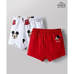 Babyhug Disney Single Jersey Knit Briefs With Mickey Mouse Graphic Pack of 2 - White & Red