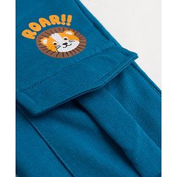 Babyhug Cotton Terry Knit Solid Full Length Lounge Pant With Animal Print - Blue