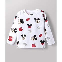 Babyhug Disney Single Jersey Knit Full Sleeves Co-Ords T-Shirt & Pyjama Night Suit with Mickey Mouse Print Pack of 2 - Red & White