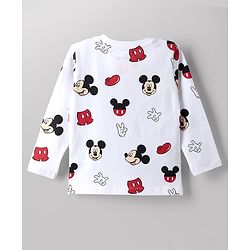 Babyhug Disney Single Jersey Knit Full Sleeves Co-Ords T-Shirt & Pyjama Night Suit with Mickey Mouse Print Pack of 2 - Red & White