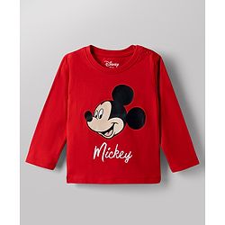 Babyhug Disney Single Jersey Knit Full Sleeves Co-Ords T-Shirt & Pyjama Night Suit with Mickey Mouse Print Pack of 2 - Red & White
