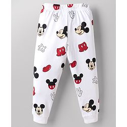 Babyhug Disney Single Jersey Knit Full Sleeves Co-Ords T-Shirt & Pyjama Night Suit with Mickey Mouse Print Pack of 2 - Red & White