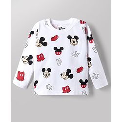 Babyhug Disney Single Jersey Knit Full Sleeves Co-Ords T-Shirt & Pyjama Night Suit with Mickey Mouse Print Pack of 2 - Red & White