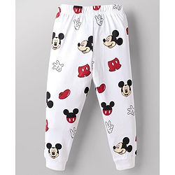 Babyhug Disney Single Jersey Knit Full Sleeves Co-Ords T-Shirt & Pyjama Night Suit with Mickey Mouse Print Pack of 2 - Red & White
