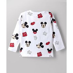 Babyhug Disney Single Jersey Knit Full Sleeves Co-Ords T-Shirt & Pyjama Night Suit with Mickey Mouse Print Pack of 2 - Red & White