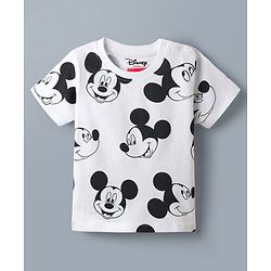 Babyhug Disney Single Jersey Knit Half Sleeves T-Shirts  With Mickey Mouse Graphic Pack Of 2 - White & Blue