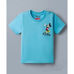 Babyhug Disney Single Jersey Knit Half Sleeves T-Shirts  With Mickey Mouse Graphic Pack Of 2 - White & Blue