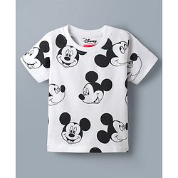 Babyhug Disney Single Jersey Knit Half Sleeves T-Shirts  With Mickey Mouse Graphic Pack Of 2 - White & Blue