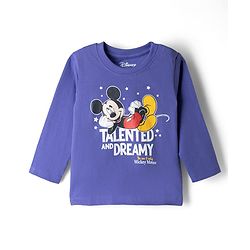 Babyhug Disney 100% Cotton Single Jersey Knit Full Sleeves T-Shirt & Pyjama Night Suit with Star & Mickey Mouse Print - Blue