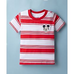 Babyhug Disney Single Jersey Knit Half Sleeves T-Shirts with Striped & Disney Print Pack of 2 - White