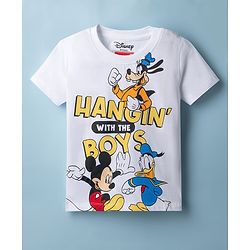 Babyhug Disney Single Jersey Knit Half Sleeves T-Shirts with Striped & Disney Print Pack of 2 - White