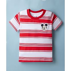 Babyhug Disney Single Jersey Knit Half Sleeves T-Shirts with Striped & Disney Print Pack of 2 - White