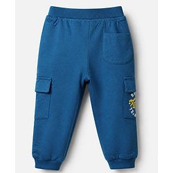 Babyhug Cotton Terry Knit Full Length Lounge Pant With Los Angeles Print & Cargo Pockets - Blue