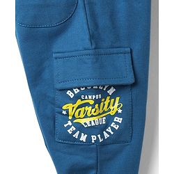 Babyhug Cotton Terry Knit Full Length Lounge Pant With Los Angeles Print & Cargo Pockets - Blue