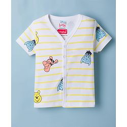 Babyhug Disney Interlock Knit Half Sleeves Striped Jhablas With Winnie the Pooh Graphic Pack of 2 - White & Yellow