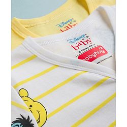 Babyhug Disney Interlock Knit Half Sleeves Striped Jhablas With Winnie the Pooh Graphic Pack of 2 - White & Yellow