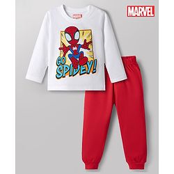 Babyhug Marvel Single Jersey Knit Full Sleeves T-Shirt & Pyjama Night Suit with Spider-Man Graphics - Multicolor