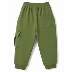 Babyhug 100% Cotton Terry Knit Full Length Lounge Pant with Text Print & Cut & Sew Design- Olive Green