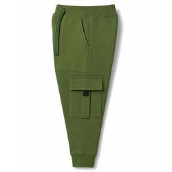 Babyhug 100% Cotton Terry Knit Full Length Lounge Pant with Text Print & Cut & Sew Design- Olive Green