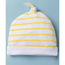 Babyhug Interlock Knit Striped Baby Caps with Winnie The Pooh & Tigger Print Pack of 2 Yellow & Dark Orange - Diameter 15 cm