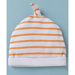 Babyhug Interlock Knit Striped Baby Caps with Winnie The Pooh & Tigger Print Pack of 2 Yellow & Dark Orange - Diameter 15 cm