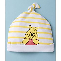 Babyhug Interlock Knit Striped Baby Caps with Winnie The Pooh & Tigger Print Pack of 2 Yellow & Dark Orange - Diameter 15 cm
