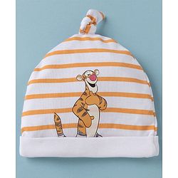 Babyhug Interlock Knit Striped Baby Caps with Winnie The Pooh & Tigger Print Pack of 2 Yellow & Dark Orange - Diameter 15 cm