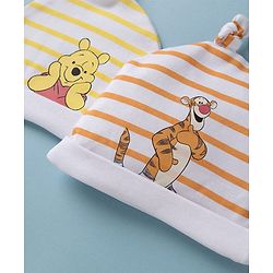 Babyhug Interlock Knit Striped Baby Caps with Winnie The Pooh & Tigger Print Pack of 2 Yellow & Dark Orange - Diameter 15 cm