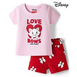 Babyhug Disney Single Jersey Knit Half Sleeves T-Shirt & Shorts Night Suit with Marie Graphics - Multicolour
