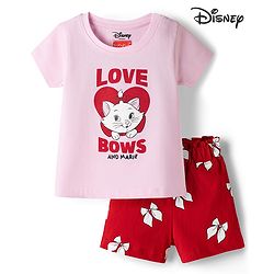 Babyhug Disney Single Jersey Knit Half Sleeves T-Shirt & Shorts Night Suit with Marie Graphics - Multicolour