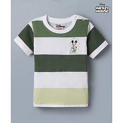 Babyhug Disney Single Jersey Knit Half Sleeves Striped T-Shirt With Mickey Mouse Graphic - Green