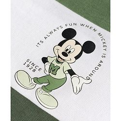 Babyhug Disney Single Jersey Knit Half Sleeves Striped T-Shirt With Mickey Mouse Graphic - Green